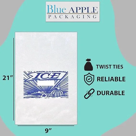 9X3X21 inches Ice Bags/Gusseted Printed 1.2 Mil Metallocene (mPE)