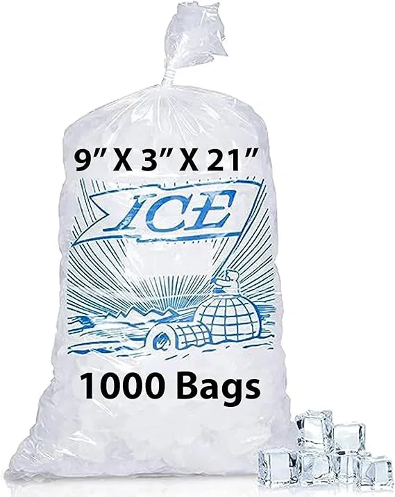 9X3X21 inches Ice Bags/Gusseted Printed 1.2 Mil Metallocene (mPE)