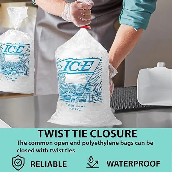 9X3X21 inches Ice Bags/Gusseted Printed 1.2 Mil Metallocene (mPE)