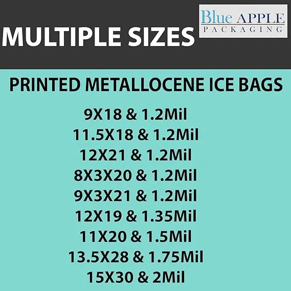 9X3X21 inches Ice Bags/Gusseted Printed 1.2 Mil Metallocene (mPE)