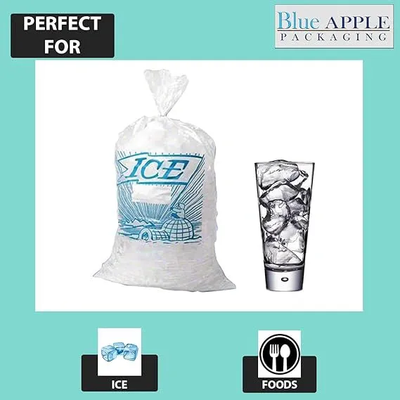 9X3X21 inches Ice Bags/Gusseted Printed 1.2 Mil Metallocene (mPE)