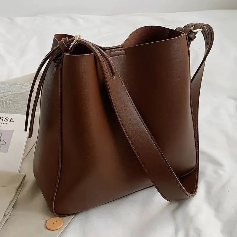 Adjustable Straps Leather Bucket Bag