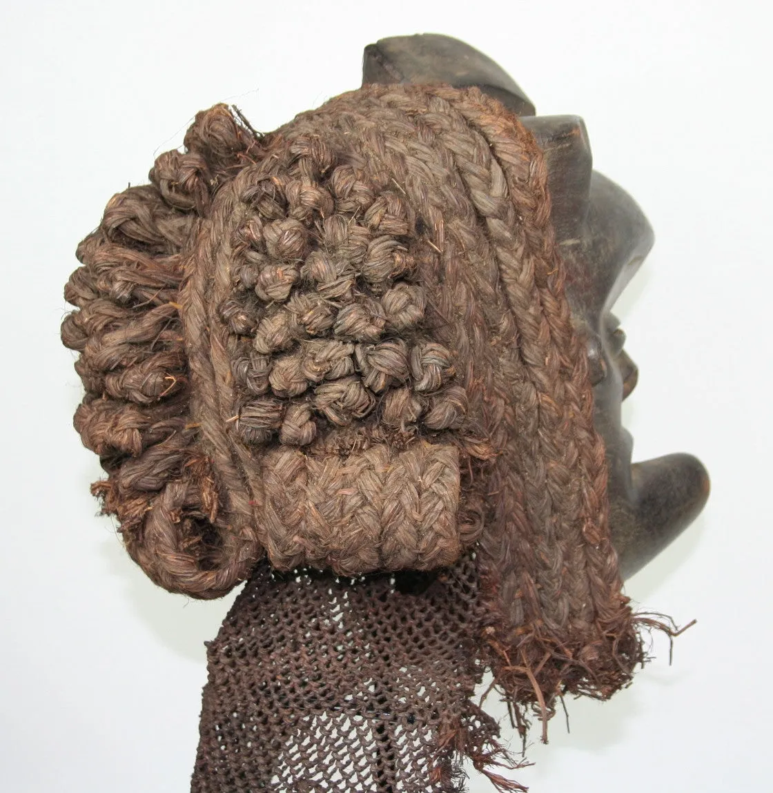 African Helmet Mask Antique Wood Raffia Textile Collectible