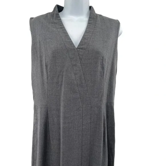 AKRIS Womens Gray Sleeveless V-Neck Wool Sheath Dress Lined Back Zip 8