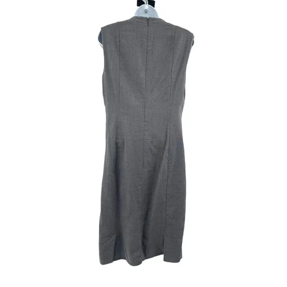 AKRIS Womens Gray Sleeveless V-Neck Wool Sheath Dress Lined Back Zip 8