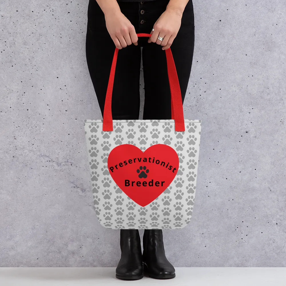 Allover Grey Paws & Large Heart w/ Preservationist Breeder Conformation Tote Bag-Lt. Grey