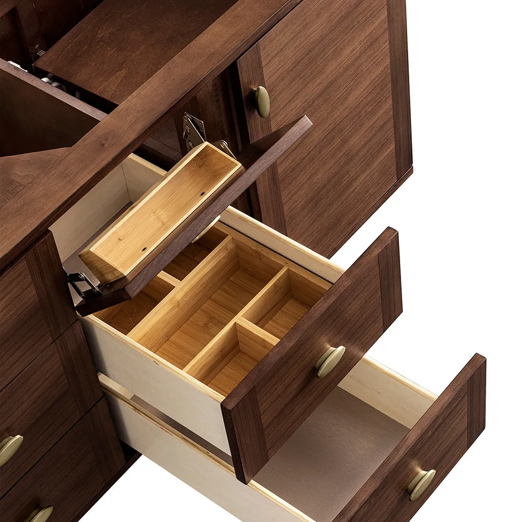 Amberly 6 Drawers And 2 Doors Bathroom Vanity with Solid Surface Sink - Wall Mount - 60" Wood/Walnut
