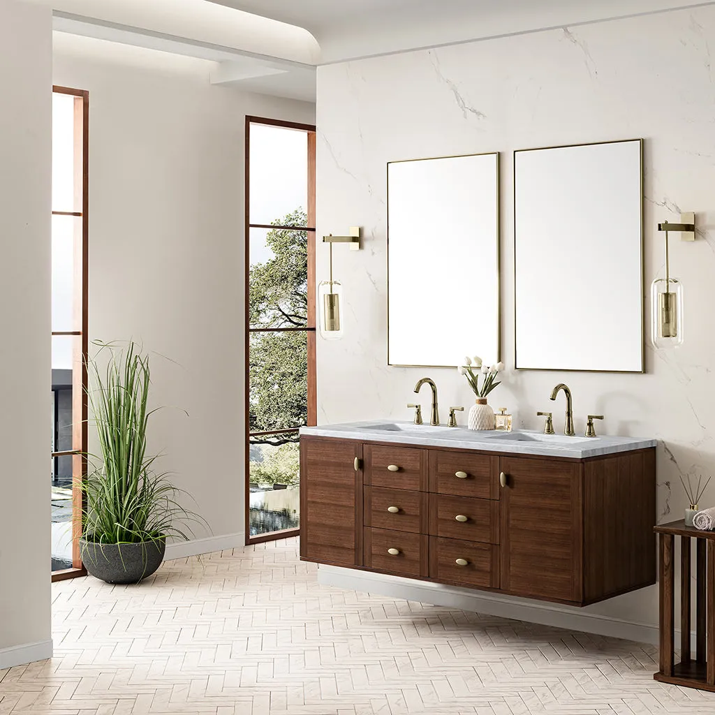 Amberly 6 Drawers And 2 Doors Bathroom Vanity with Solid Surface Sink - Wall Mount - 60" Wood/Walnut