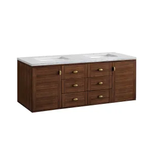 Amberly 6 Drawers And 2 Doors Bathroom Vanity with Solid Surface Sink - Wall Mount - 60" Wood/Walnut