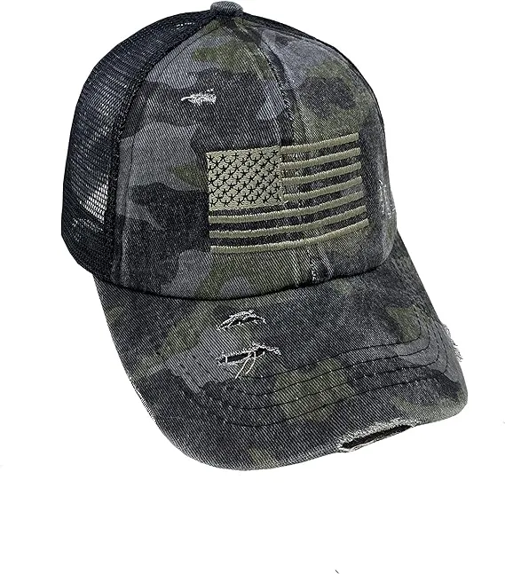 American Flag Criss Cross Ponytail Hat by Funky Junque