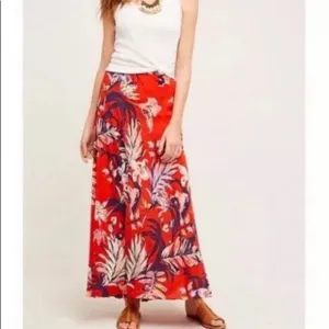 Anthropologie HD in Paris Orange Silk Maxi skirt