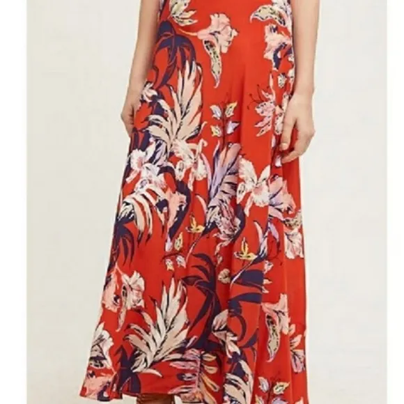 Anthropologie HD in Paris Orange Silk Maxi skirt