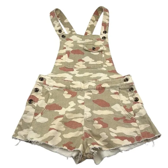 Anthropologie Pilcro Camouflage Camo Flirty Dungaree Overalls Romper Size XS