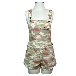 Anthropologie Pilcro Camouflage Camo Flirty Dungaree Overalls Romper Size XS
