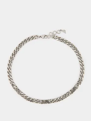 Antique Silver Seal Logo Chain Choker