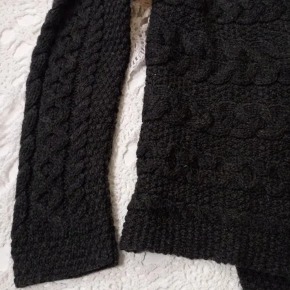 Aran Crafts Cardigan Sweater 100% Merino Wool Gray Cable Knit Heavy Medium Women