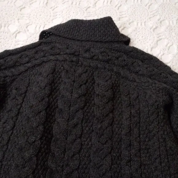 Aran Crafts Cardigan Sweater 100% Merino Wool Gray Cable Knit Heavy Medium Women
