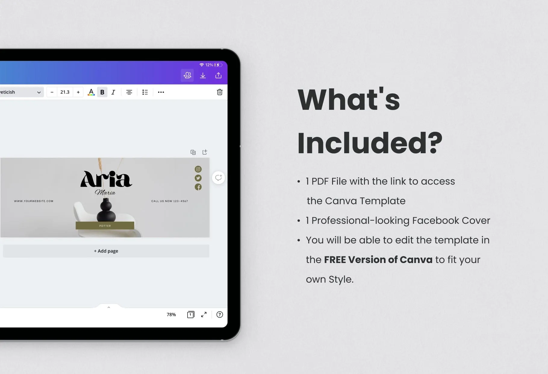 Aria Facebook Cover Canva Template