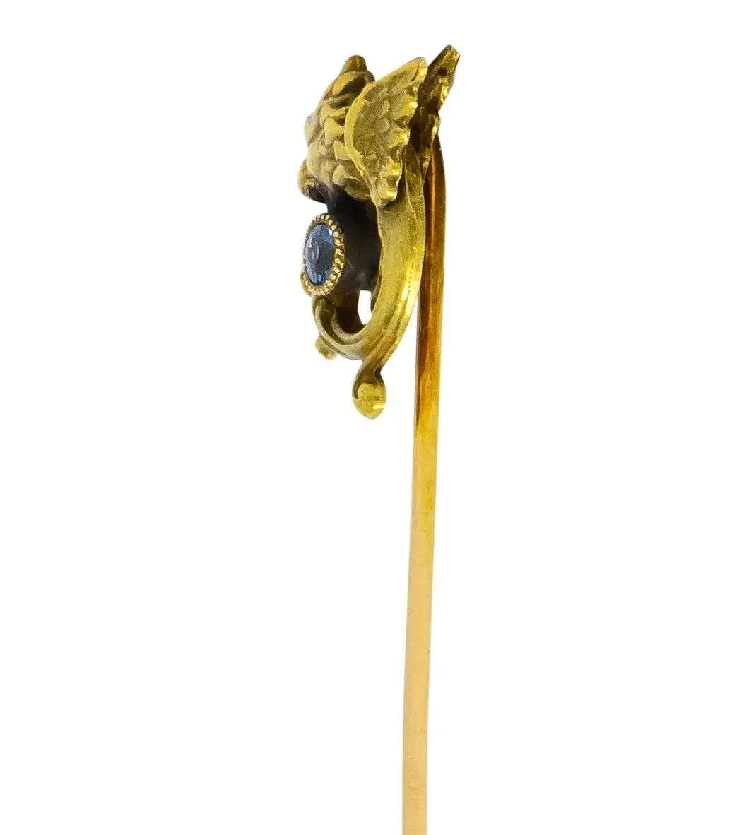 Art Nouveau Sapphire Seed Pearl 14 Karat Gold Winged Griffin Stickpin