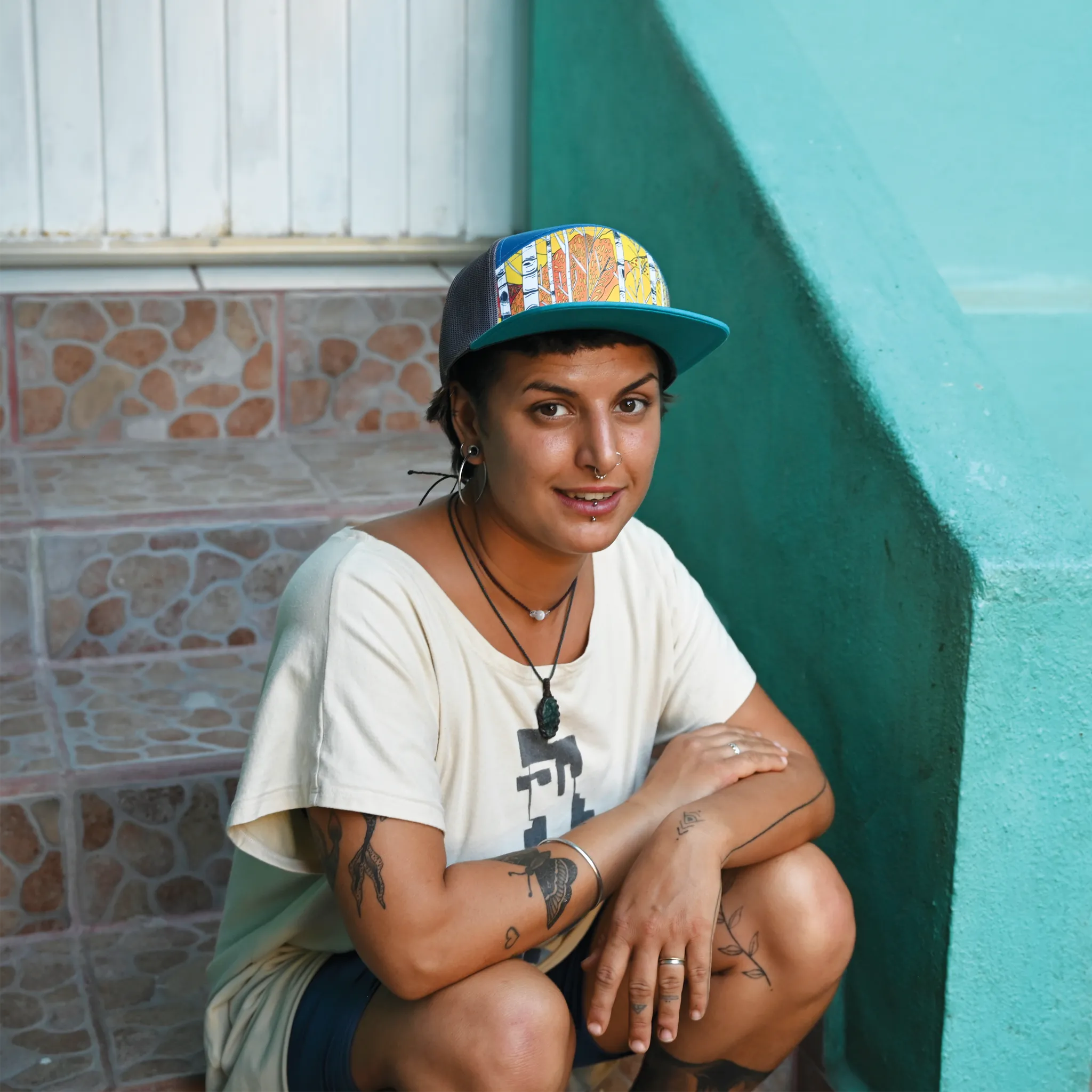 Aspens | 7 Panel Hat | Teal | Blue | Grey 100% Recycled Mesh