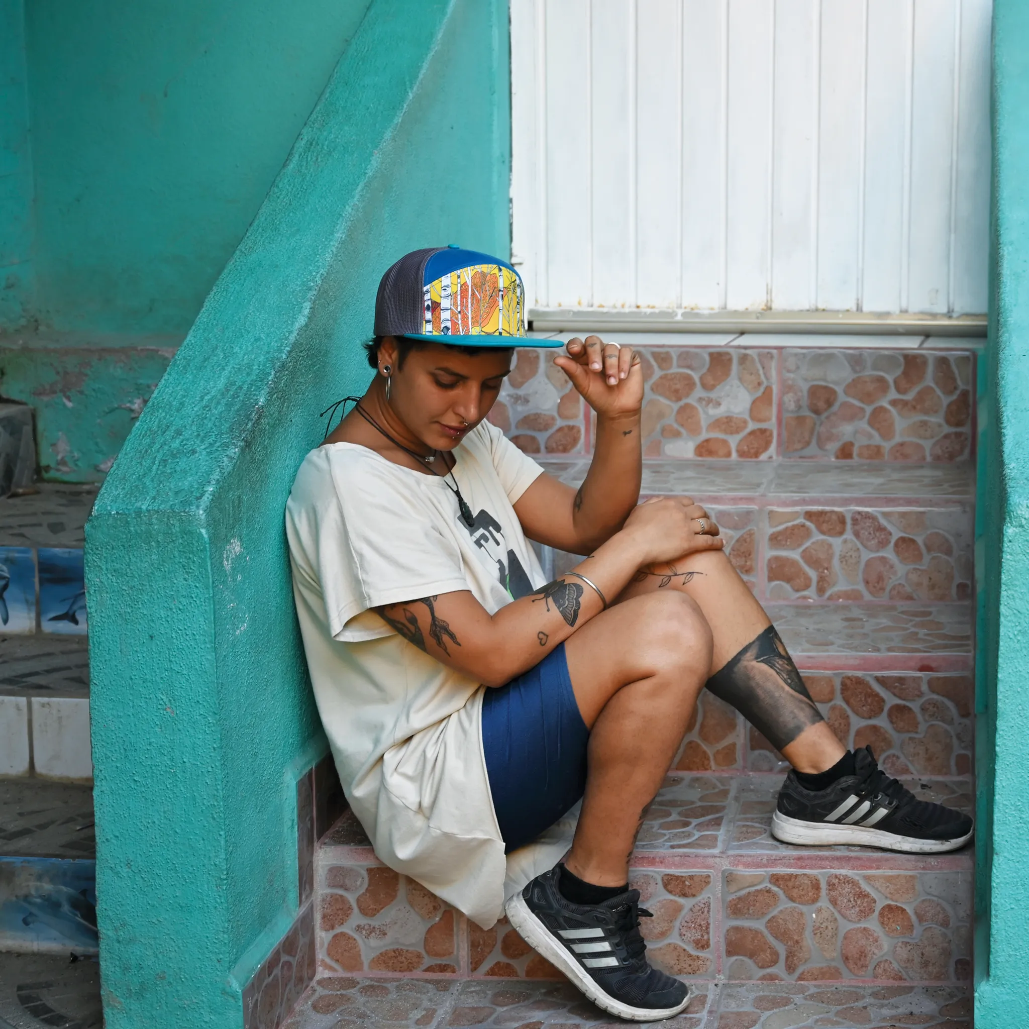 Aspens | 7 Panel Hat | Teal | Blue | Grey 100% Recycled Mesh