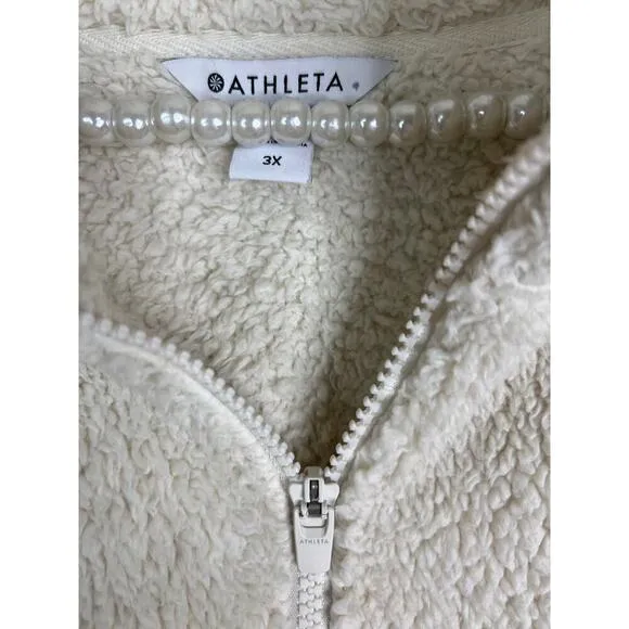 Athleta Tugga Sherpa Cream Jacket Gold Glitter Trim Size 3X NWOT