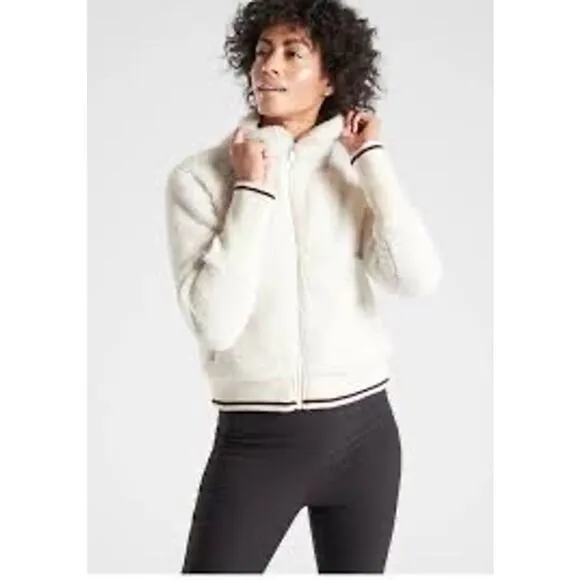 Athleta Tugga Sherpa Cream Jacket Gold Glitter Trim Size 3X NWOT