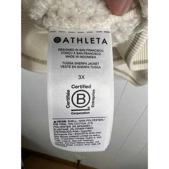 Athleta Tugga Sherpa Cream Jacket Gold Glitter Trim Size 3X NWOT