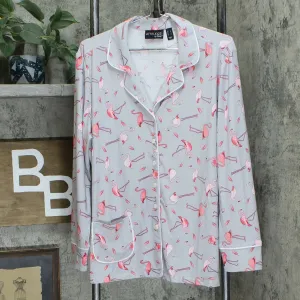 Attitudes by Renee Como Jersey Button Front Pajama Top Flamingo Large