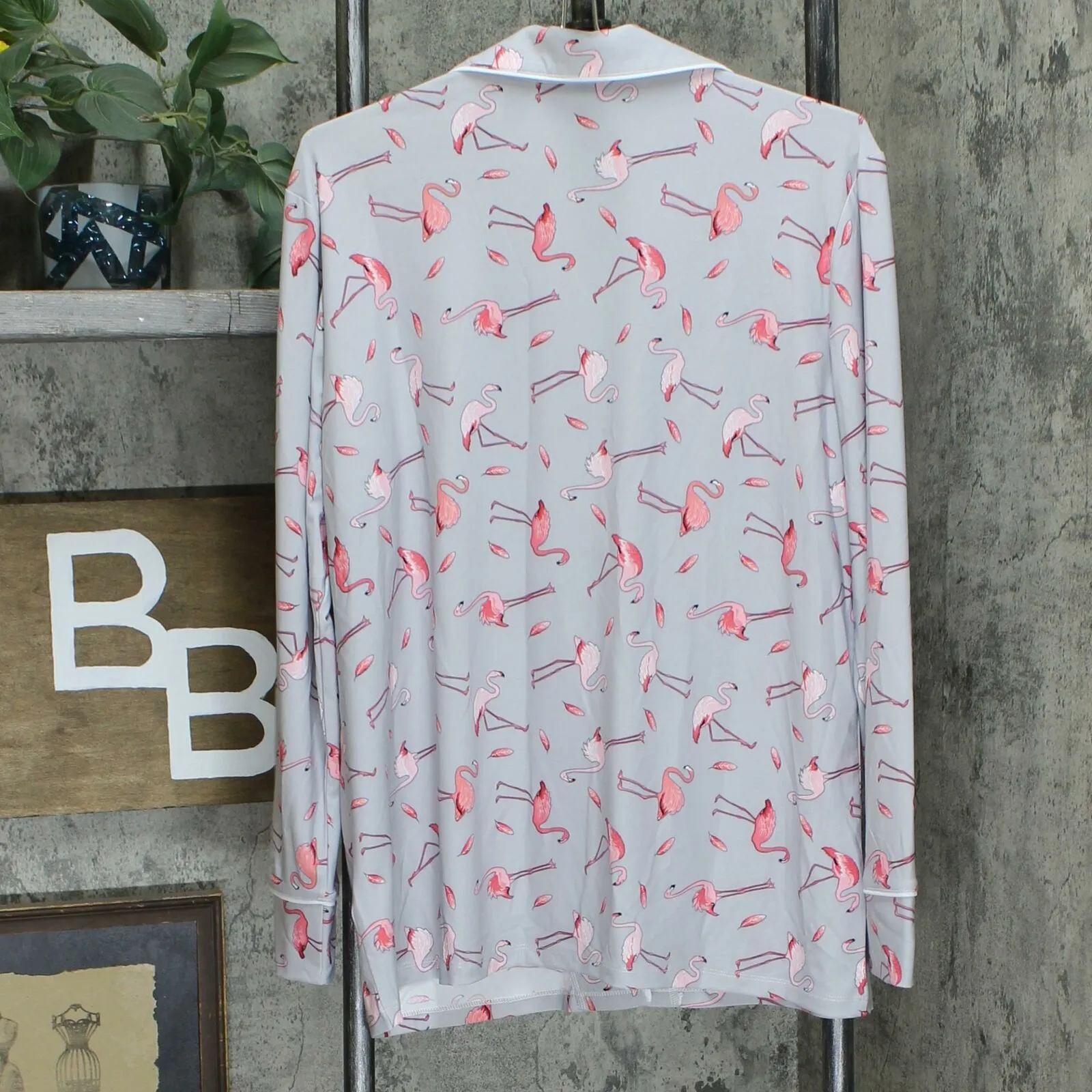 Attitudes by Renee Como Jersey Button Front Pajama Top Flamingo Large