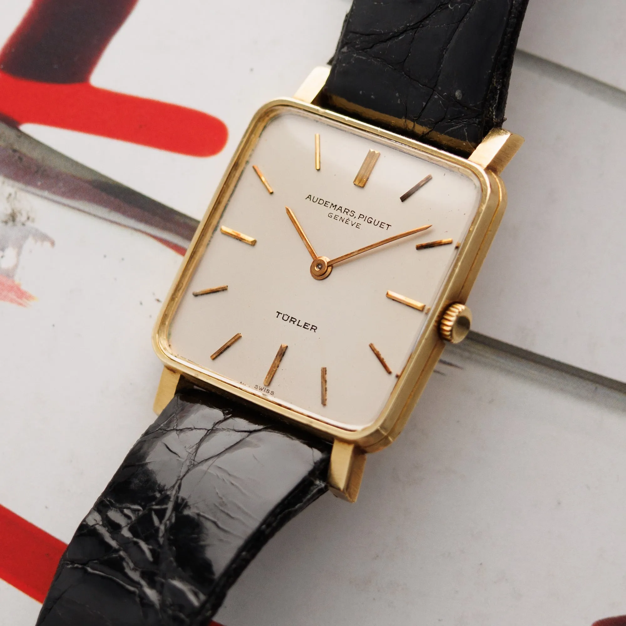 Audemars Piguet Yellow Gold Square Watch Retailed by Turler