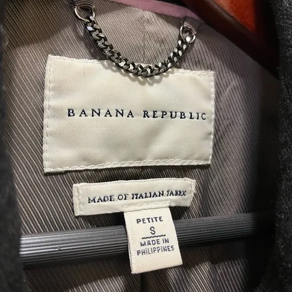 Banana Republic Italian Fabric Wool Peacoat Pea Coat Jacket Winter Black Gray S