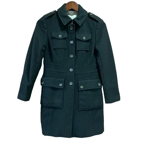 Banana Republic Italian Fabric Wool Peacoat Pea Coat Jacket Winter Black Gray S
