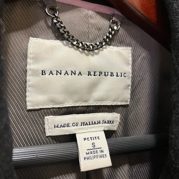 Banana Republic Italian Fabric Wool Peacoat Pea Coat Jacket Winter Black Gray S