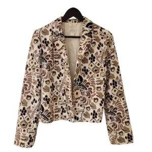 Barneys New York Italian Cotton Blazer Jacket Sz 42 US 8 White Brown Black Print