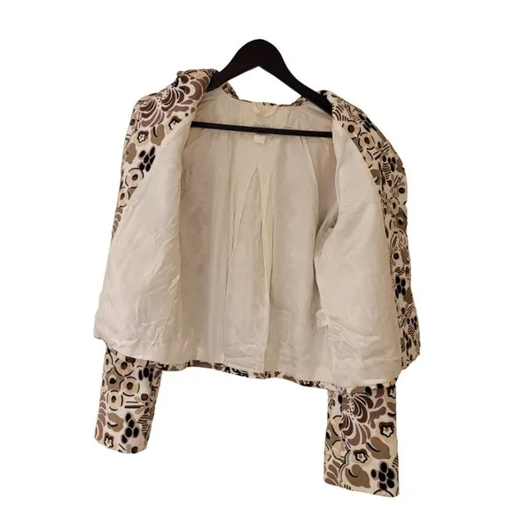 Barneys New York Italian Cotton Blazer Jacket Sz 42 US 8 White Brown Black Print