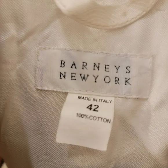 Barneys New York Italian Cotton Blazer Jacket Sz 42 US 8 White Brown Black Print