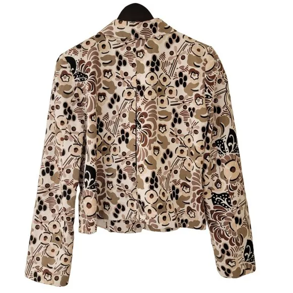 Barneys New York Italian Cotton Blazer Jacket Sz 42 US 8 White Brown Black Print