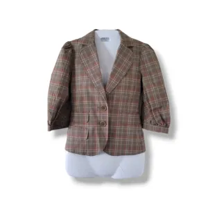 BCBGMaxAzria | Cute Gray/Multi &quot;Nancy&quot; Plaid Short Puff Sleeve Blazer (SIZE S)