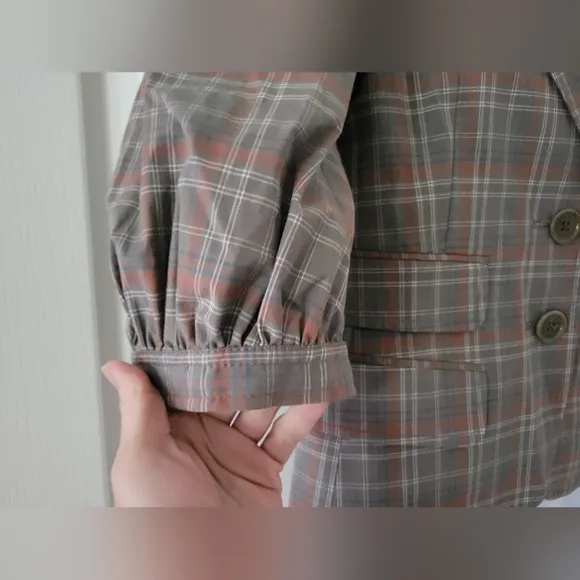 BCBGMaxAzria | Cute Gray/Multi &quot;Nancy&quot; Plaid Short Puff Sleeve Blazer (SIZE S)