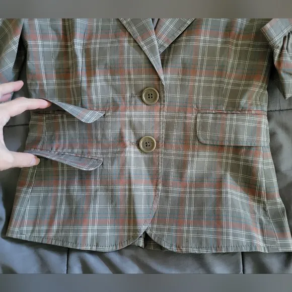 BCBGMaxAzria | Cute Gray/Multi &quot;Nancy&quot; Plaid Short Puff Sleeve Blazer (SIZE S)