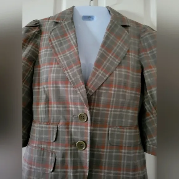 BCBGMaxAzria | Cute Gray/Multi &quot;Nancy&quot; Plaid Short Puff Sleeve Blazer (SIZE S)