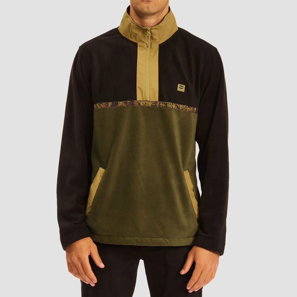 Billabong Boundary Half Zip Mock Neck Lite Fleece Dark Olive