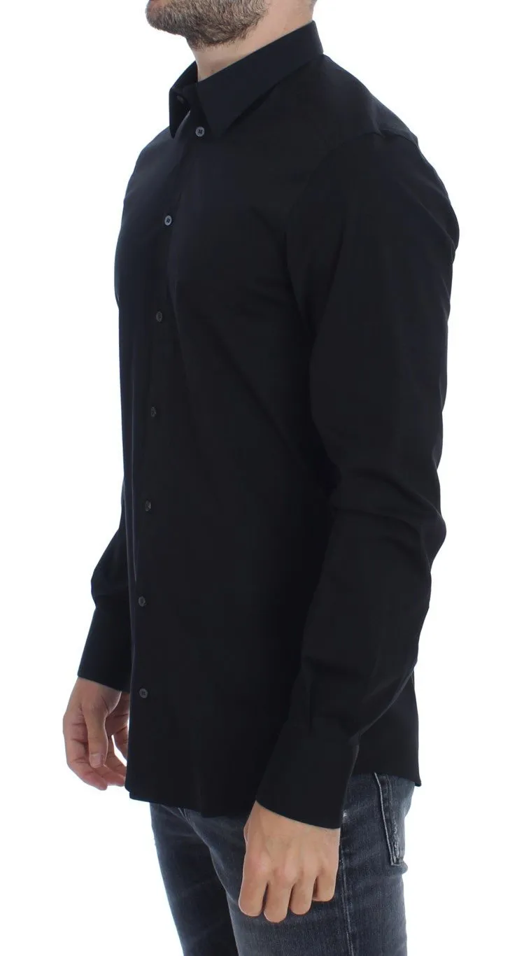 Black cotton stretch slim fit casual shirt