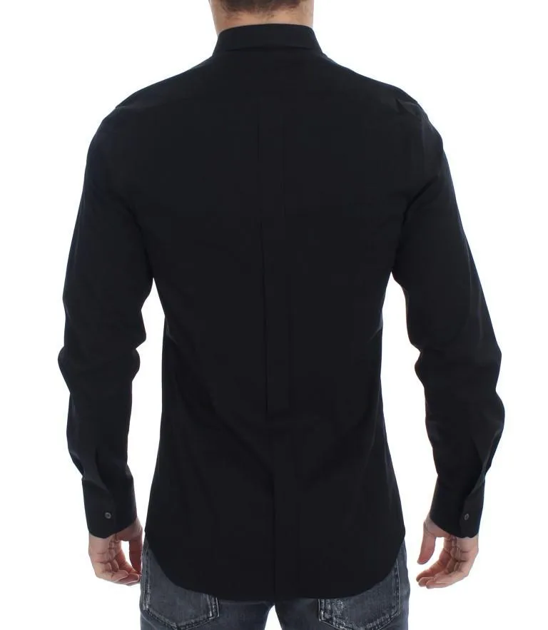 Black cotton stretch slim fit casual shirt