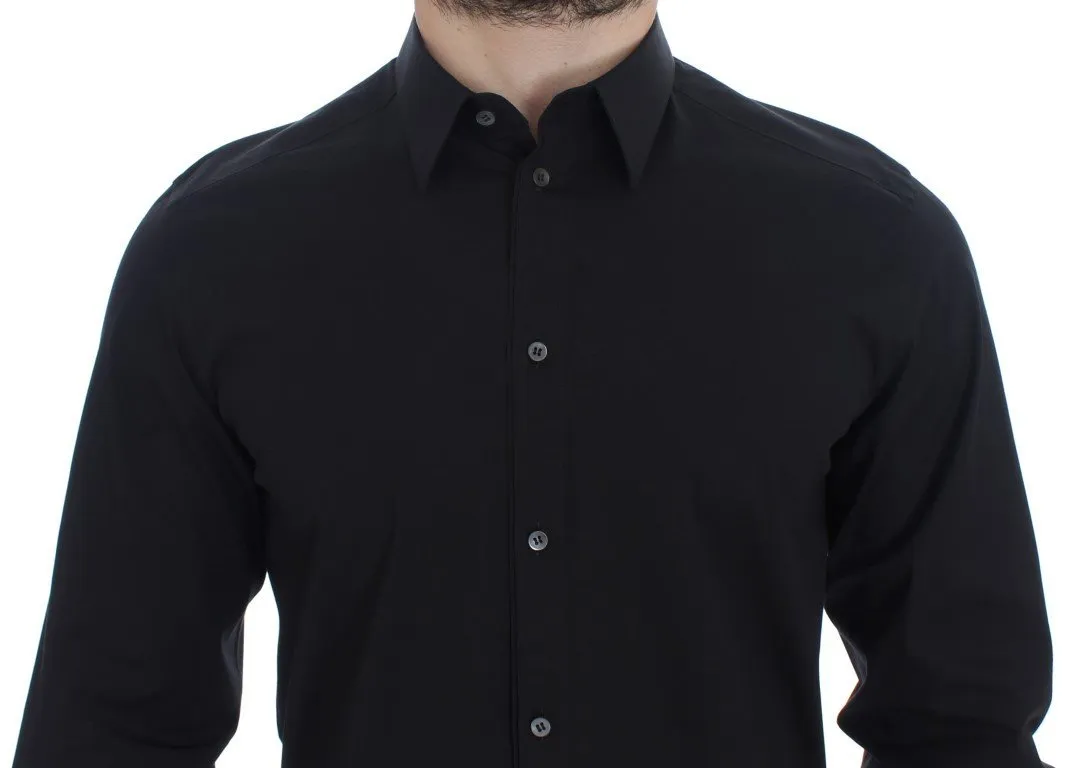 Black cotton stretch slim fit casual shirt