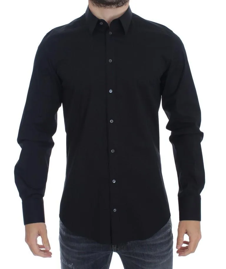 Black cotton stretch slim fit casual shirt