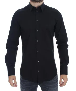 Black cotton stretch slim fit casual shirt