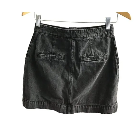 Black Denim Mini Skirt With Button Front &amp; Pockets SIZE 25
