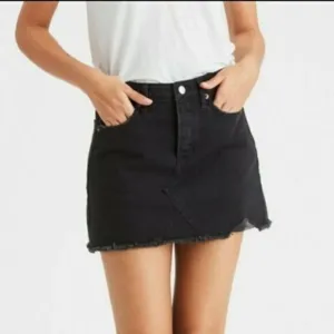 Black Denim Mini Skirt With Button Front &amp; Pockets SIZE 25